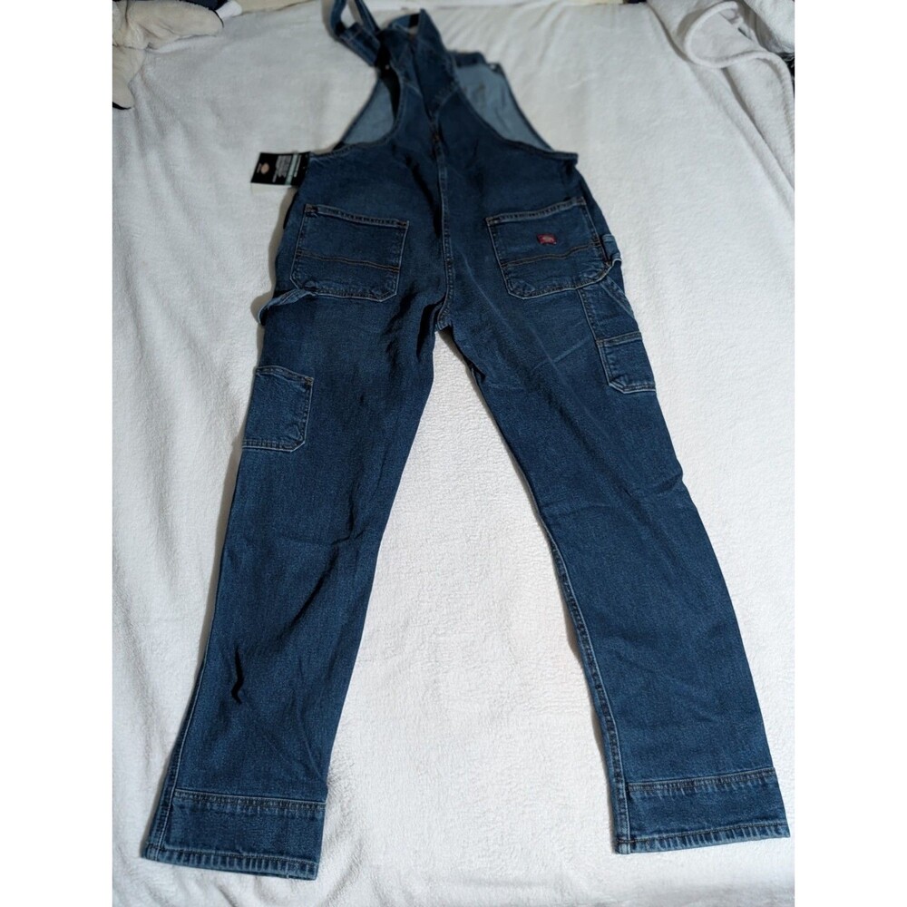 Dickies Women Boyfriend Bib Overalls Dark Wash Denim Stretch Size M NWT - Picture 4 of 7